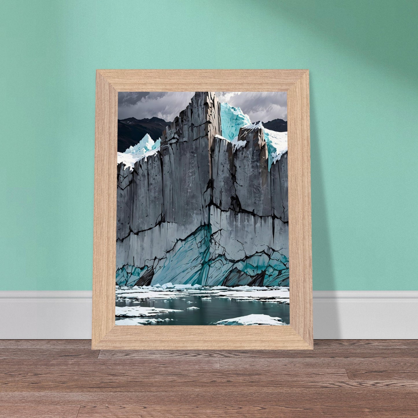 Affiche Glacier Bleu encadrée, cadre bois (vue 2)