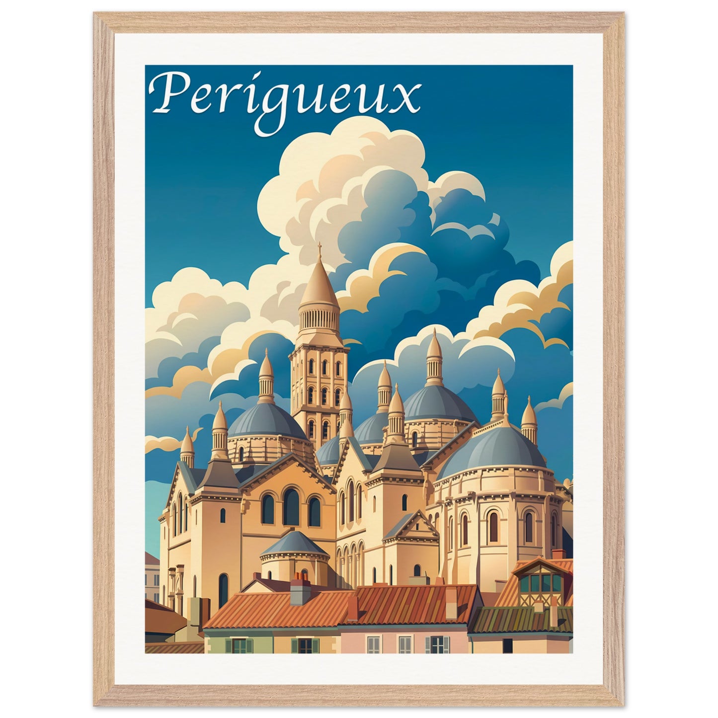 Affiche illustrée Perigueux — poster rétro, impression beaux-arts 250g