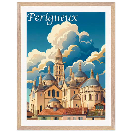 Affiche illustrée Perigueux — poster rétro, impression beaux-arts 250g