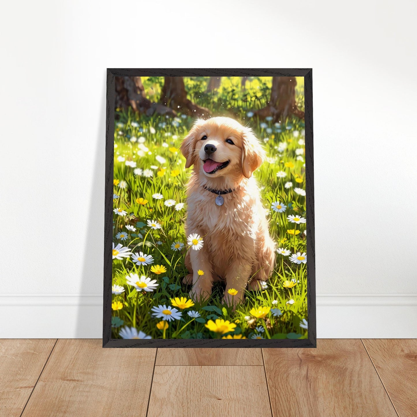 Affiche Golden Retriever Chiot encadrée, cadre bois (vue 3)