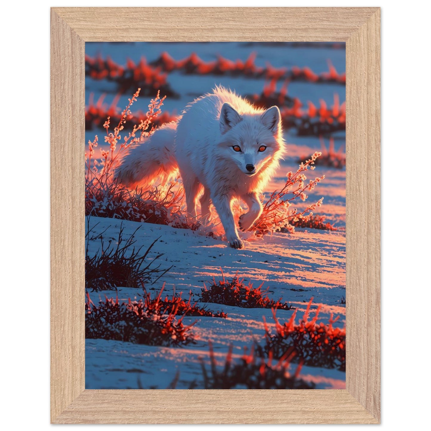 Affiche illustrée Renard arctique Encadrée — poster rétro, impression beaux-arts 250g
