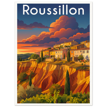 Affiche illustrée Roussillon — poster rétro, impression beaux-arts 250g