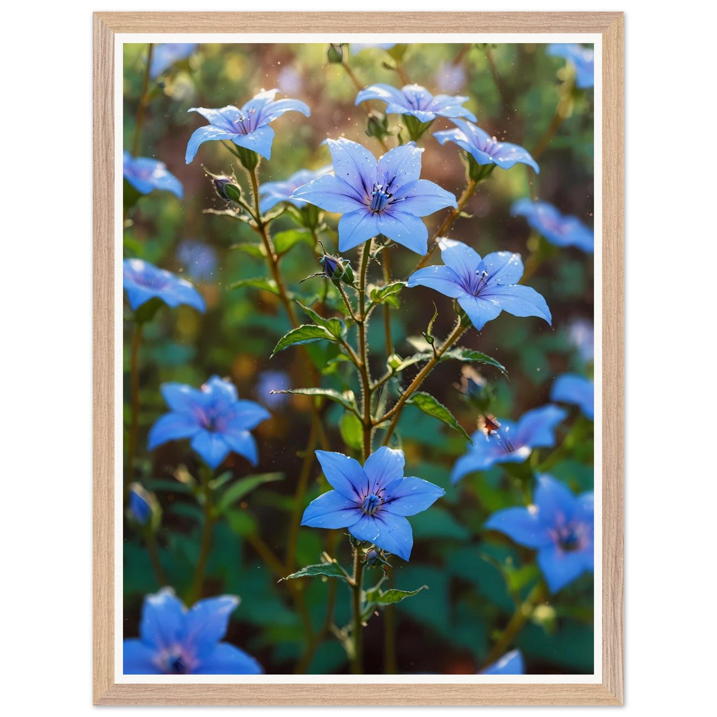 Affiche illustrée Champ de bourrache bleue Encadrée — poster rétro, impression beaux-arts 250g