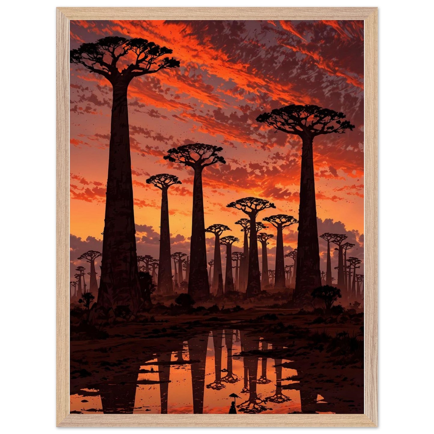 Affiche Baobabs au coucher du soleil encadrée, cadre bois (vue 8)