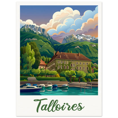 Affiche illustrée Talloires — poster rétro, impression beaux-arts 250g
