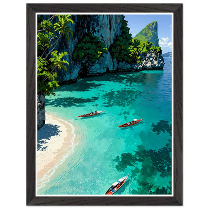 Affiche illustrée Crique de Phi Phi Encadrée — poster rétro, impression beaux-arts 250g
