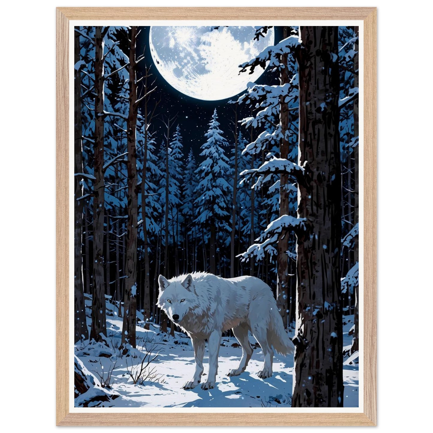 Affiche illustrée Louve blanche Encadrée — poster rétro, impression beaux-arts 250g