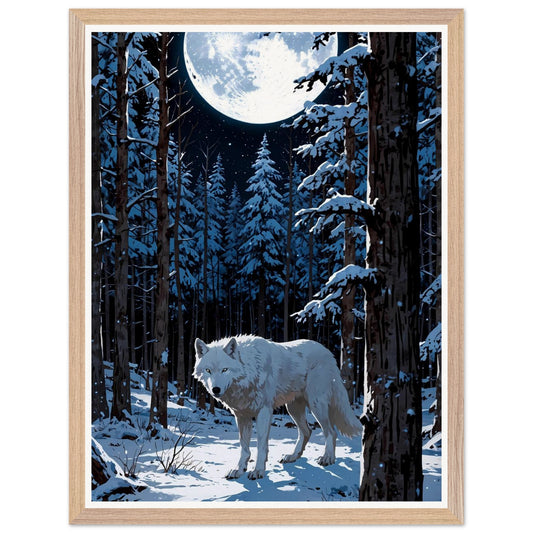 Affiche illustrée Louve blanche Encadrée — poster rétro, impression beaux-arts 250g