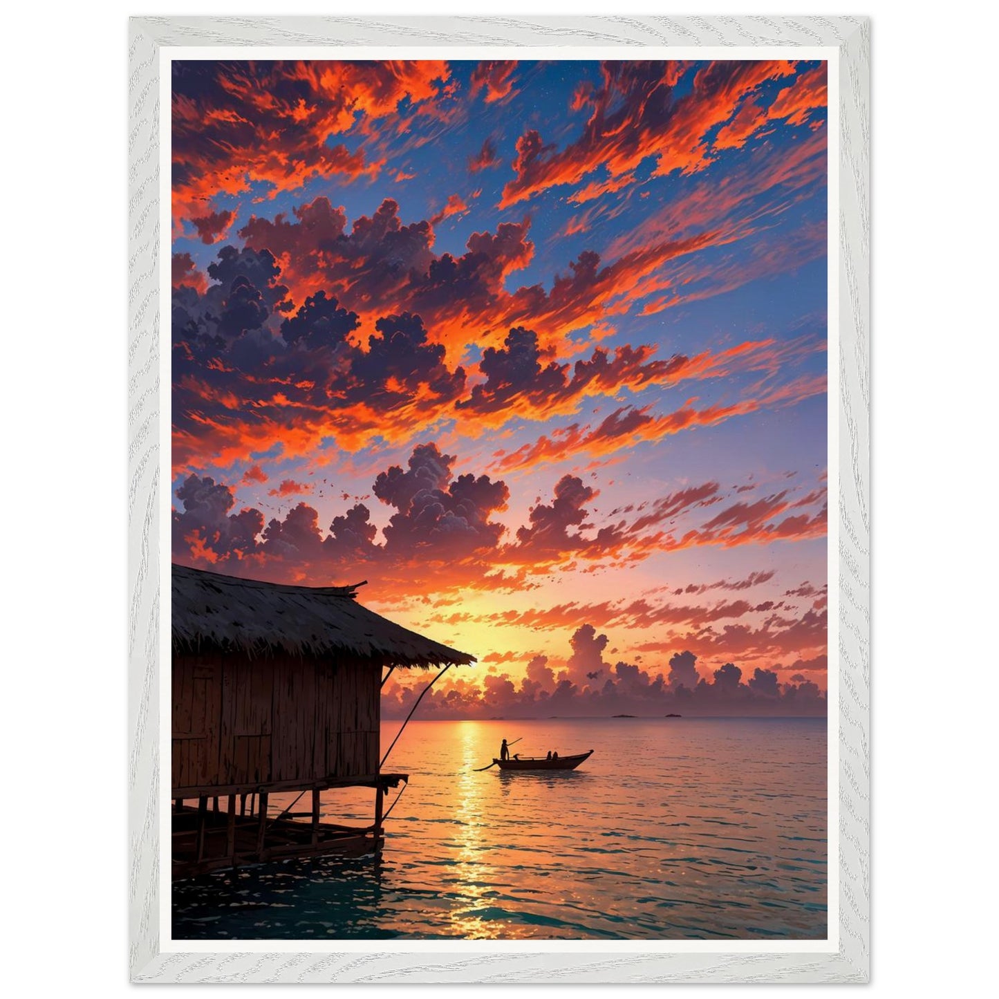 Affiche illustrée Plage de Maldives Encadrée — poster rétro, impression beaux-arts 250g
