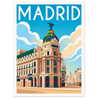 Affiche illustrée Madrid — poster rétro, impression beaux-arts 250g