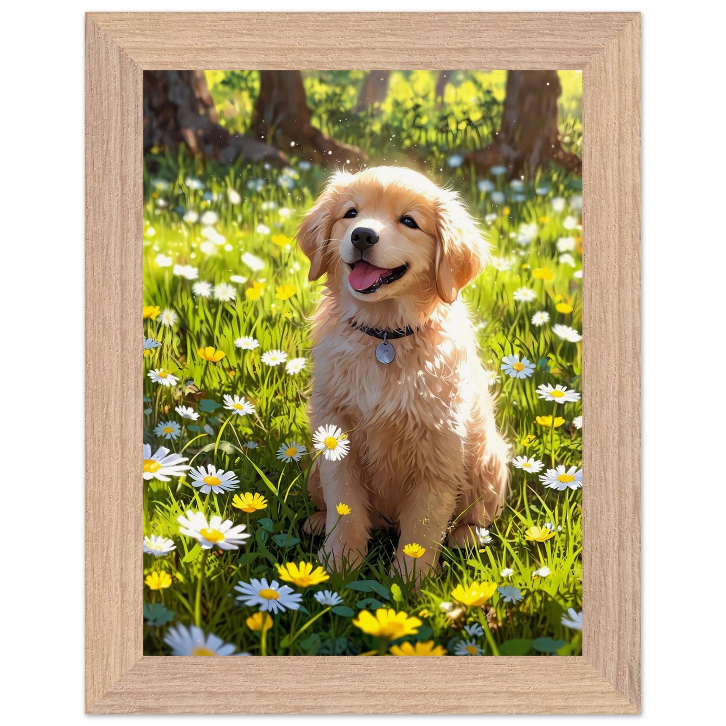 Affiche illustrée Golden retriever chiot Encadrée — poster rétro, impression beaux-arts 250g