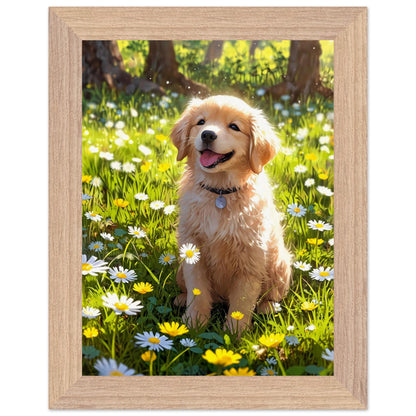Affiche illustrée Golden retriever chiot Encadrée — poster rétro, impression beaux-arts 250g