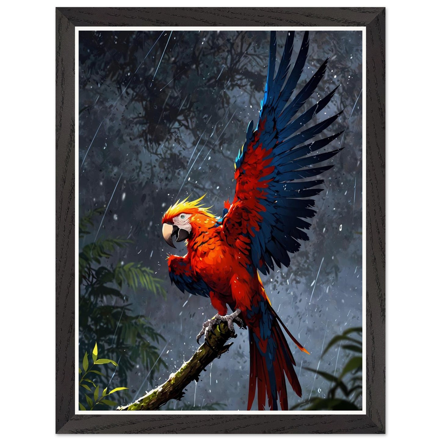 Affiche illustrée Perroquet ara rouge Encadrée — poster rétro, impression beaux-arts 250g