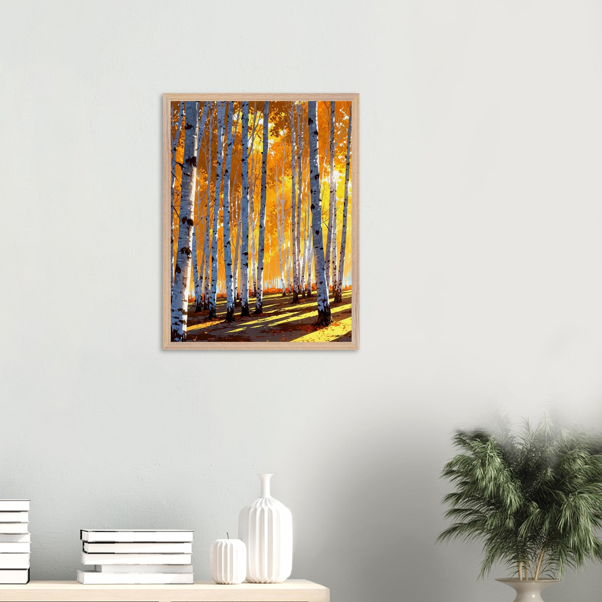 Affiche Forêt de bouleaux en automne encadrée, cadre bois (vue 6)
