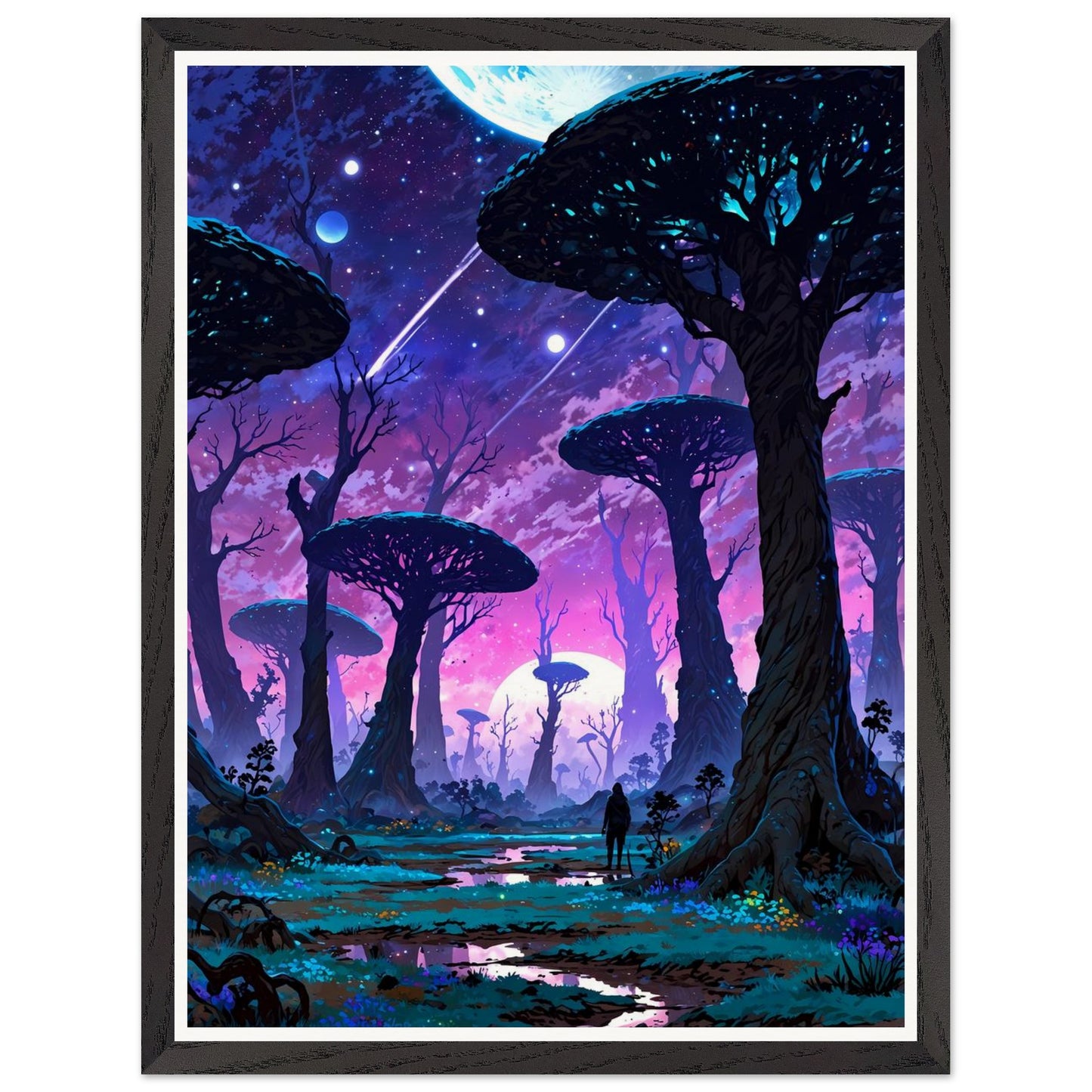 Affiche illustrée Planète anneau Encadrée — poster rétro, impression beaux-arts 250g