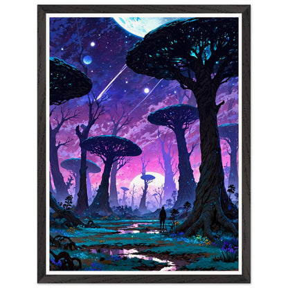 Affiche illustrée Planète anneau Encadrée — poster rétro, impression beaux-arts 250g
