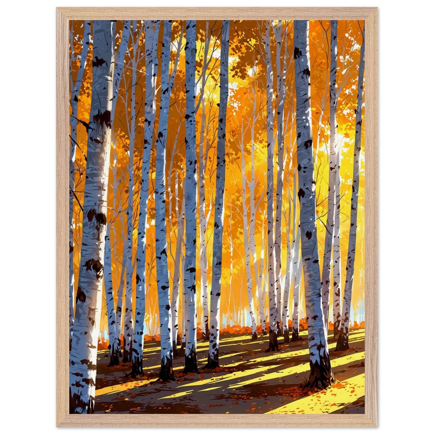Affiche Forêt de bouleaux en automne encadrée, cadre bois (vue 7)