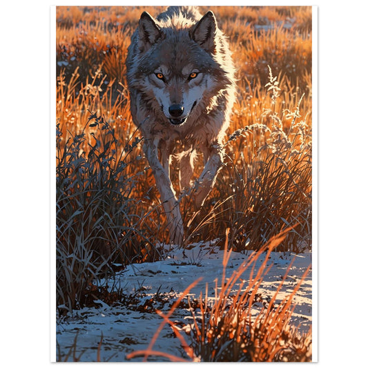 Louve, Champ de givre, Aube orange en mouvement – affiche d'art décoratif, poster mural | Muchimura