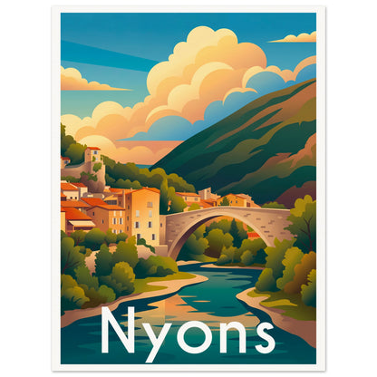 Affiche illustrée Nyons — poster rétro, impression beaux-arts 250g