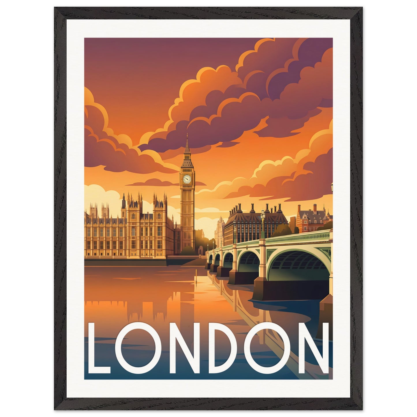 Affiche illustrée London — poster rétro, impression beaux-arts 250g