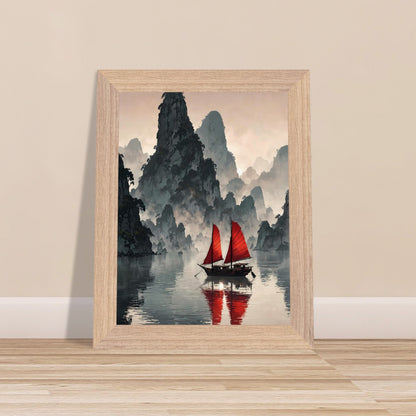 Affiche Baie de Ha Long encadrée, cadre bois (vue 2)