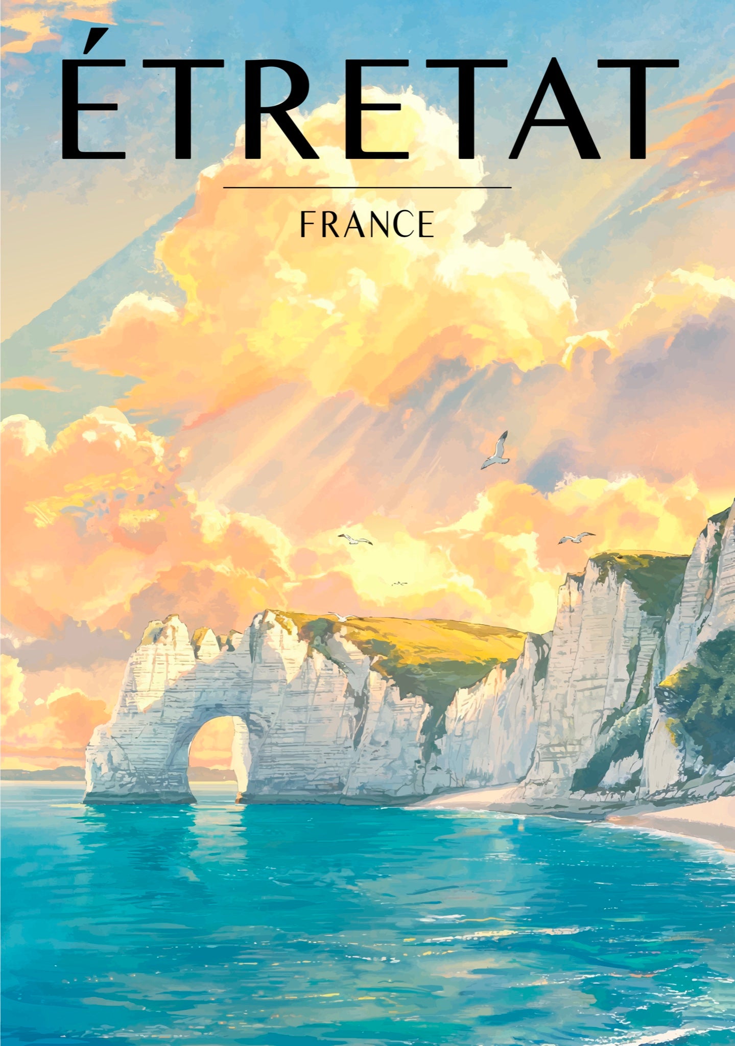 Affiche Étretat, illustration rétro grand format
