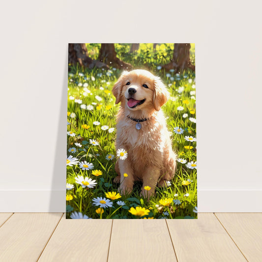 Affiche illustrée Golden Retriever Chiot, poster rétro, impression beaux-arts 250g