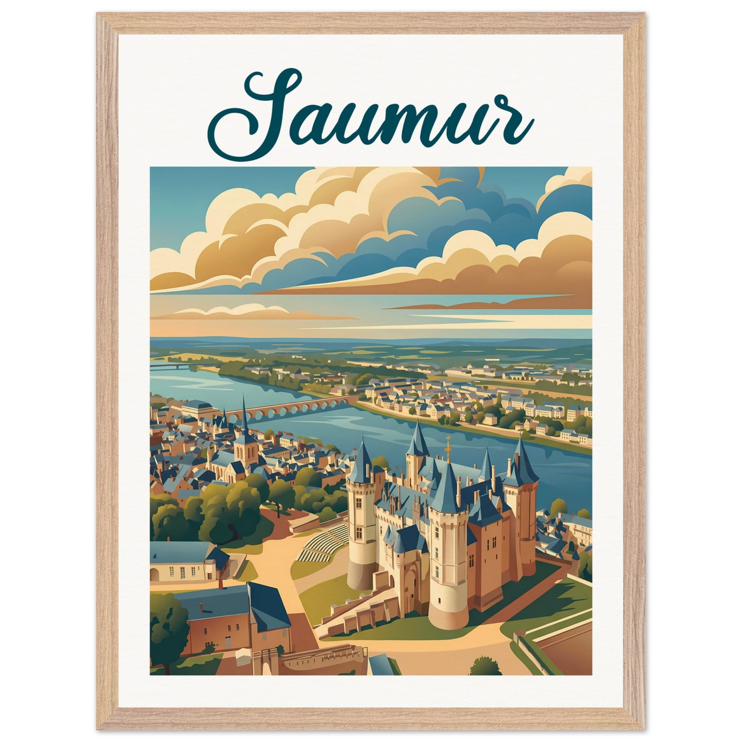 Affiche illustrée Saumur — poster rétro, impression beaux-arts 250g