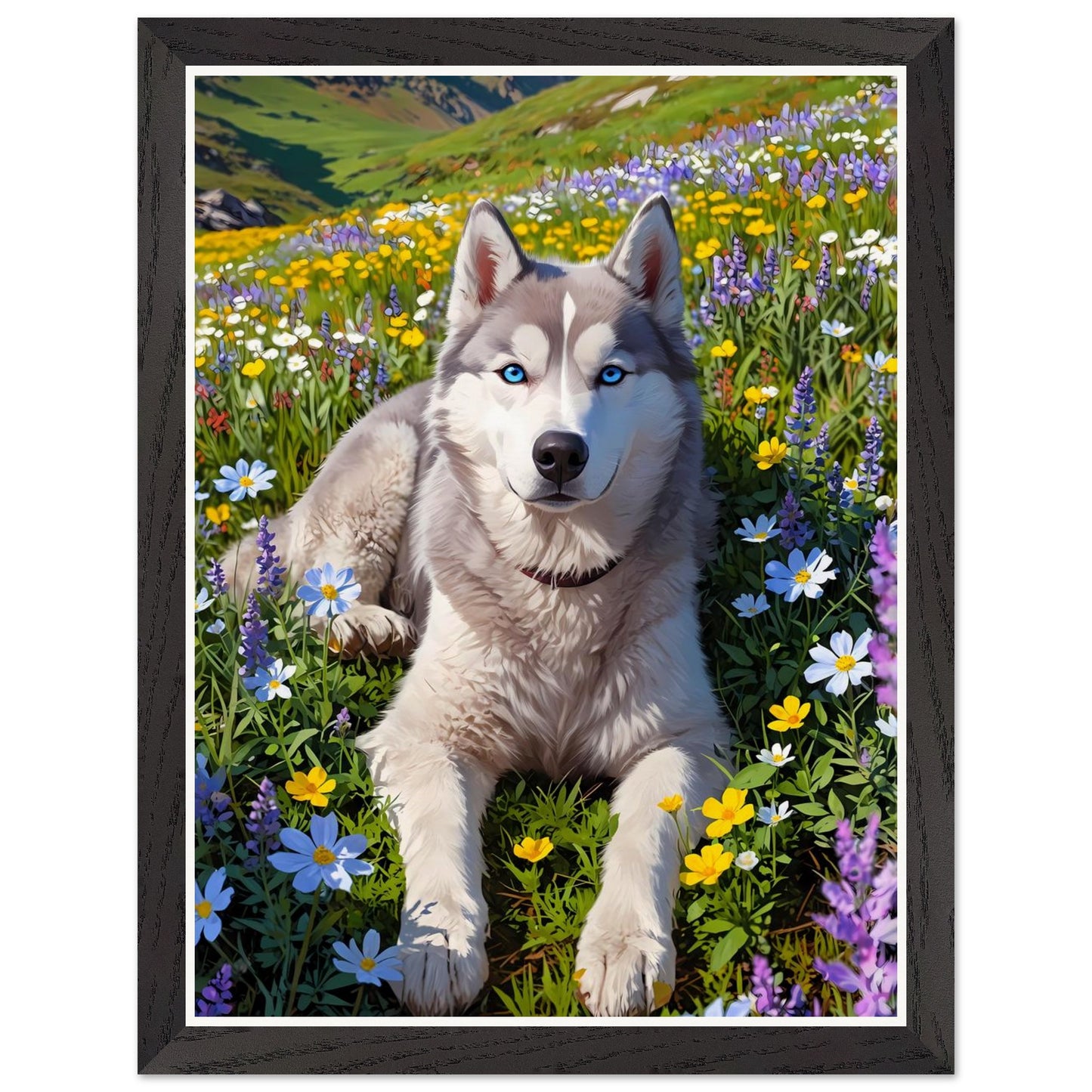 Affiche illustrée Husky sibérien Encadrée — poster rétro, impression beaux-arts 250g