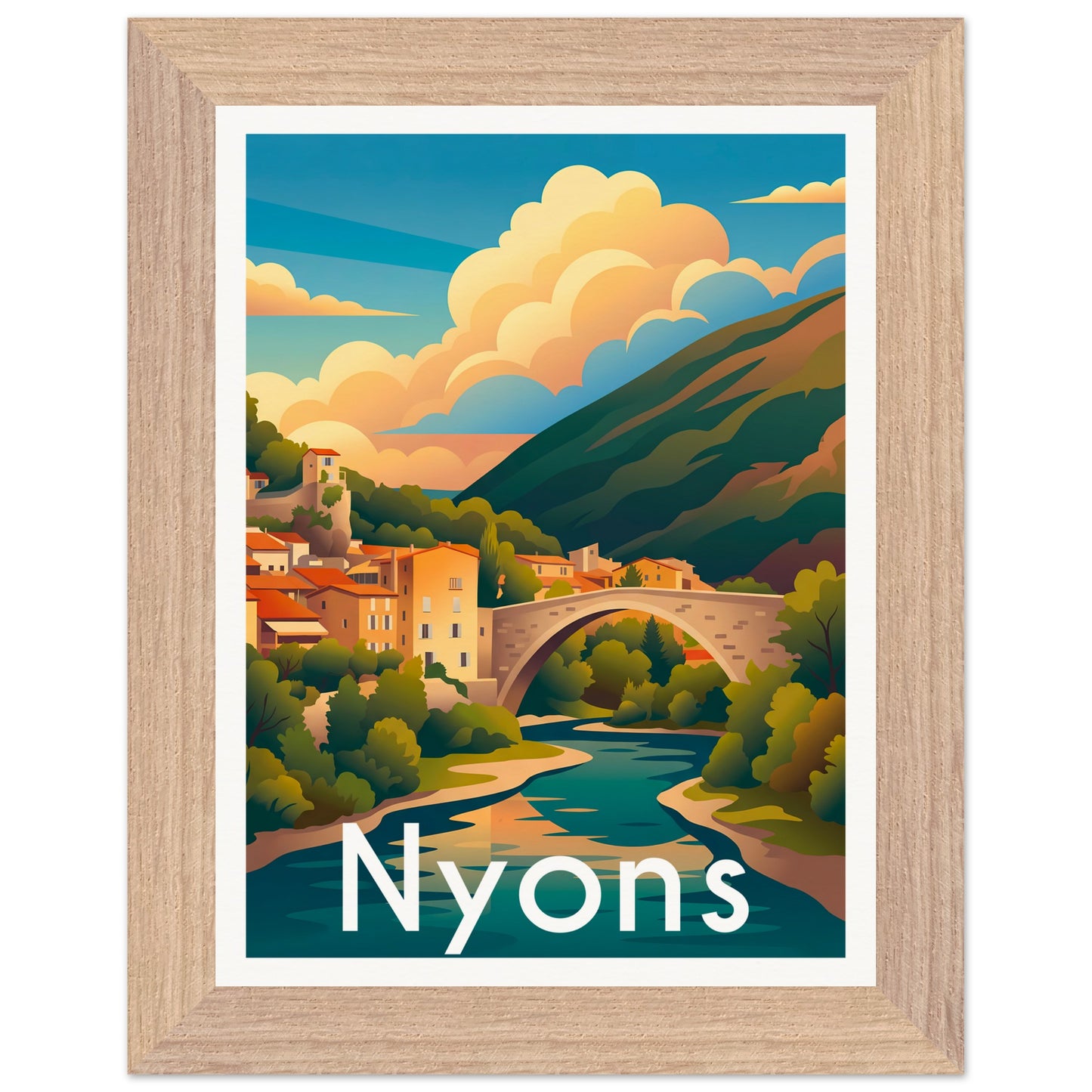 Affiche illustrée Nyons — poster rétro, impression beaux-arts 250g