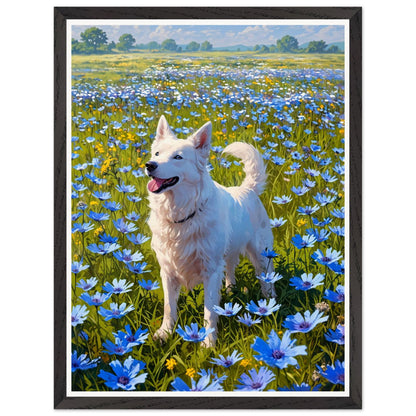 Affiche illustrée Berger blanc suisse Encadrée — poster rétro, impression beaux-arts 250g