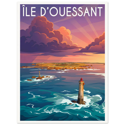 Affiche illustrée Île d'Ouessant — poster rétro, impression beaux-arts 250g