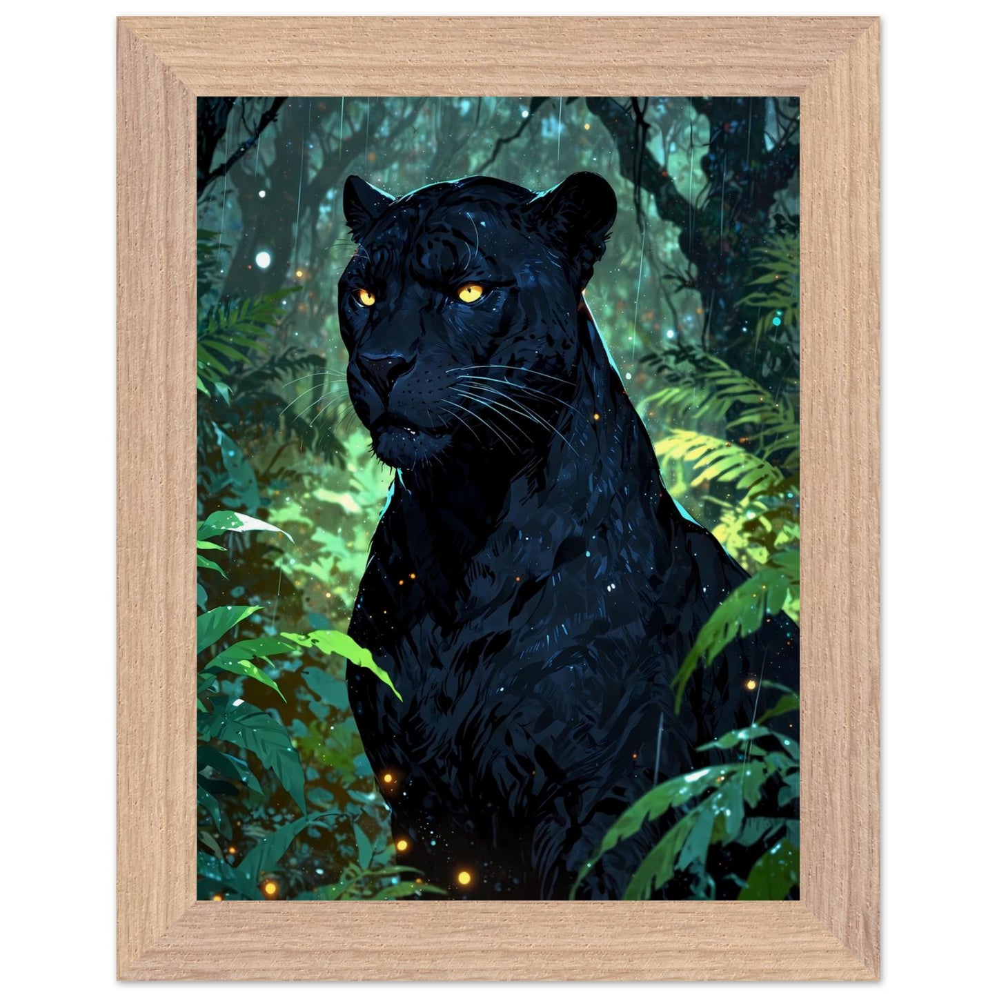 Affiche illustrée Panthère noire Encadrée — poster rétro, impression beaux-arts 250g