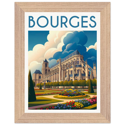 Tableau encadré Bourges 45x60 cm — cadre bois naturel — cathédrale Saint-Étienne