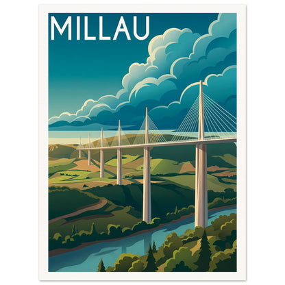 Affiche illustrée Millau — poster rétro, impression beaux-arts 250g