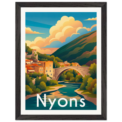 Affiche illustrée Nyons — poster rétro, impression beaux-arts 250g
