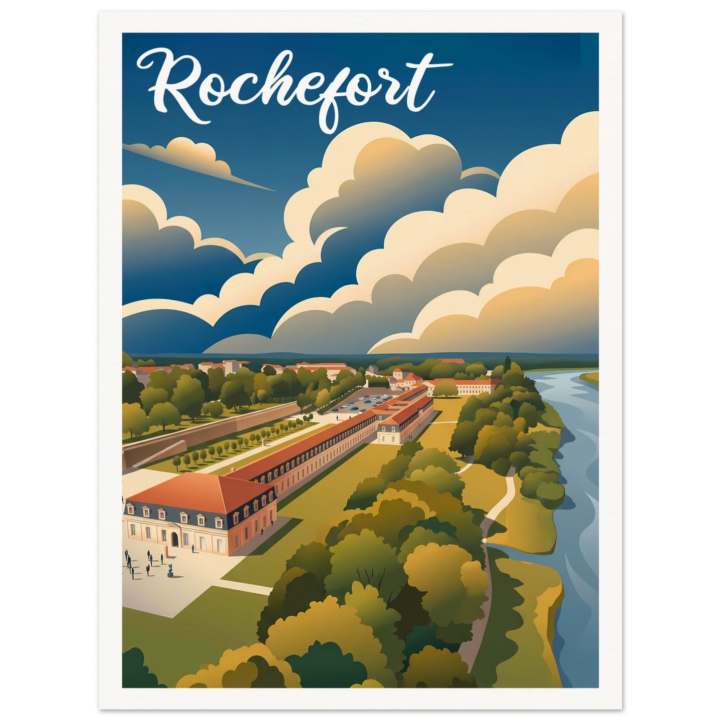 Affiche illustrée Rochefort — poster rétro, impression beaux-arts 250g