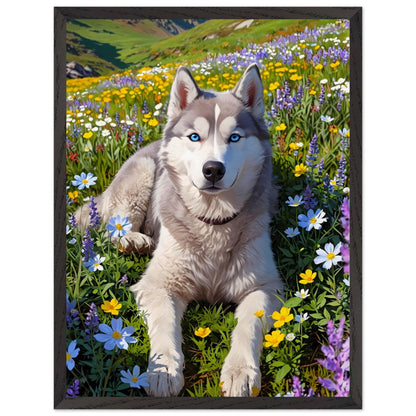 Affiche Husky Sibérien encadrée, cadre bois