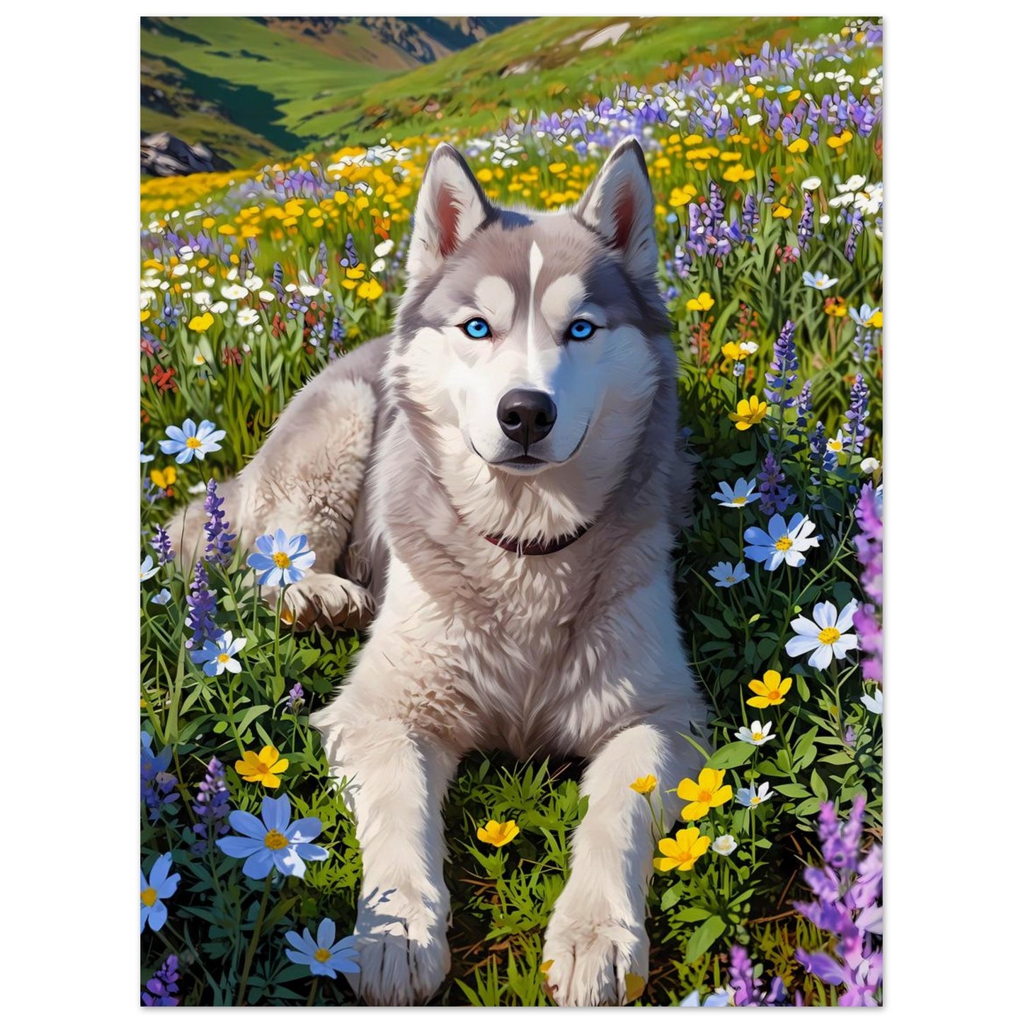 Affiche illustrée Husky sibérien — poster rétro, impression beaux-arts 250g