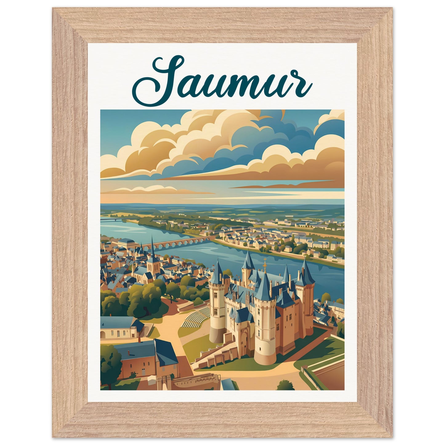 Affiche illustrée Saumur — poster rétro, impression beaux-arts 250g