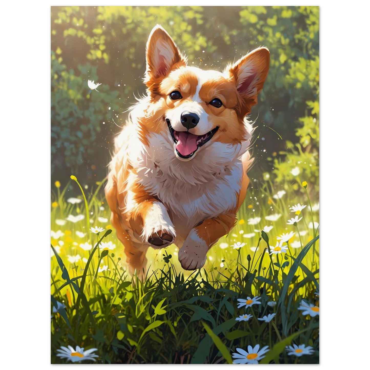 Affiche illustrée Corgi roux — poster rétro, impression beaux-arts 250g
