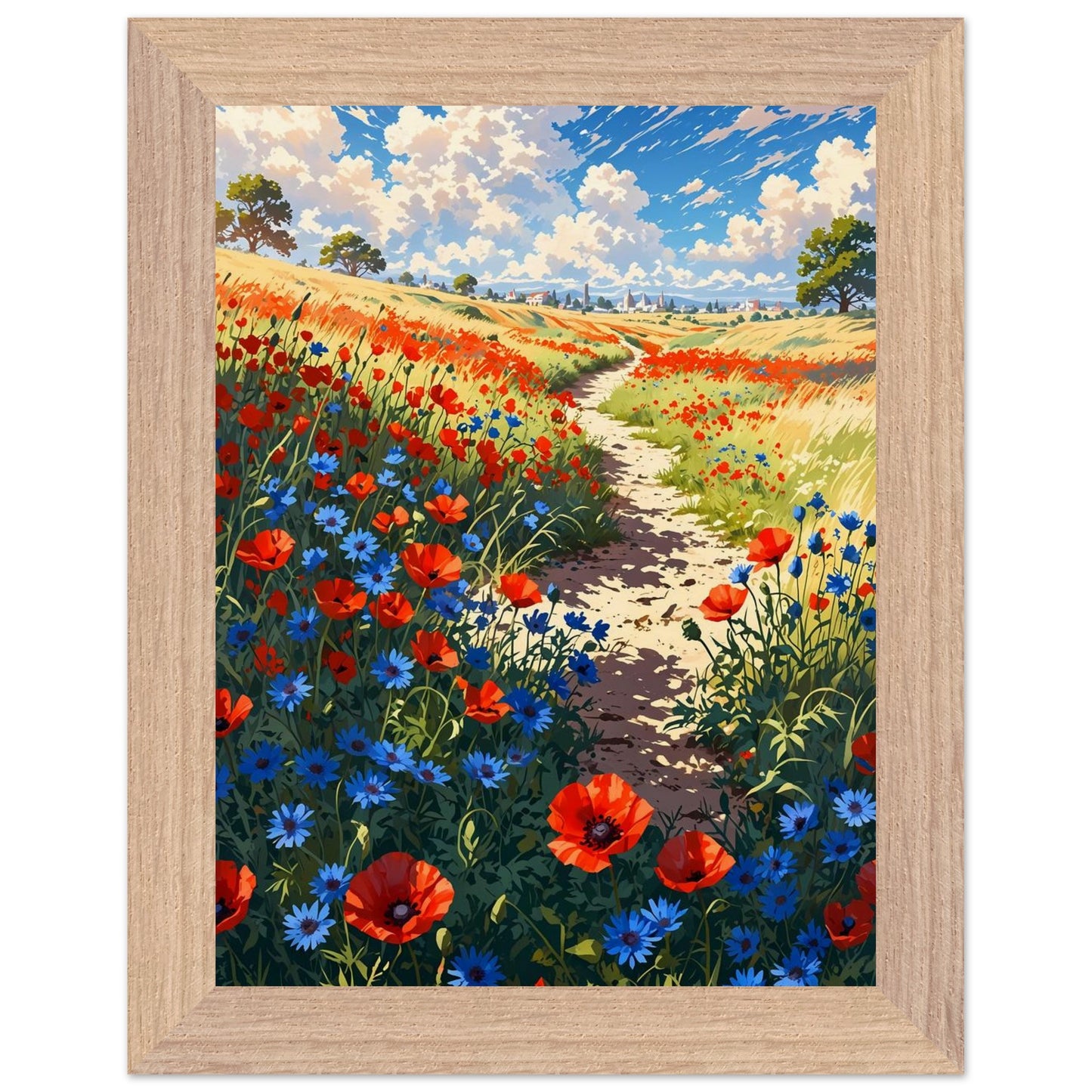 Affiche Champ de Pavots et Bleuets encadrée, cadre bois (vue 4)