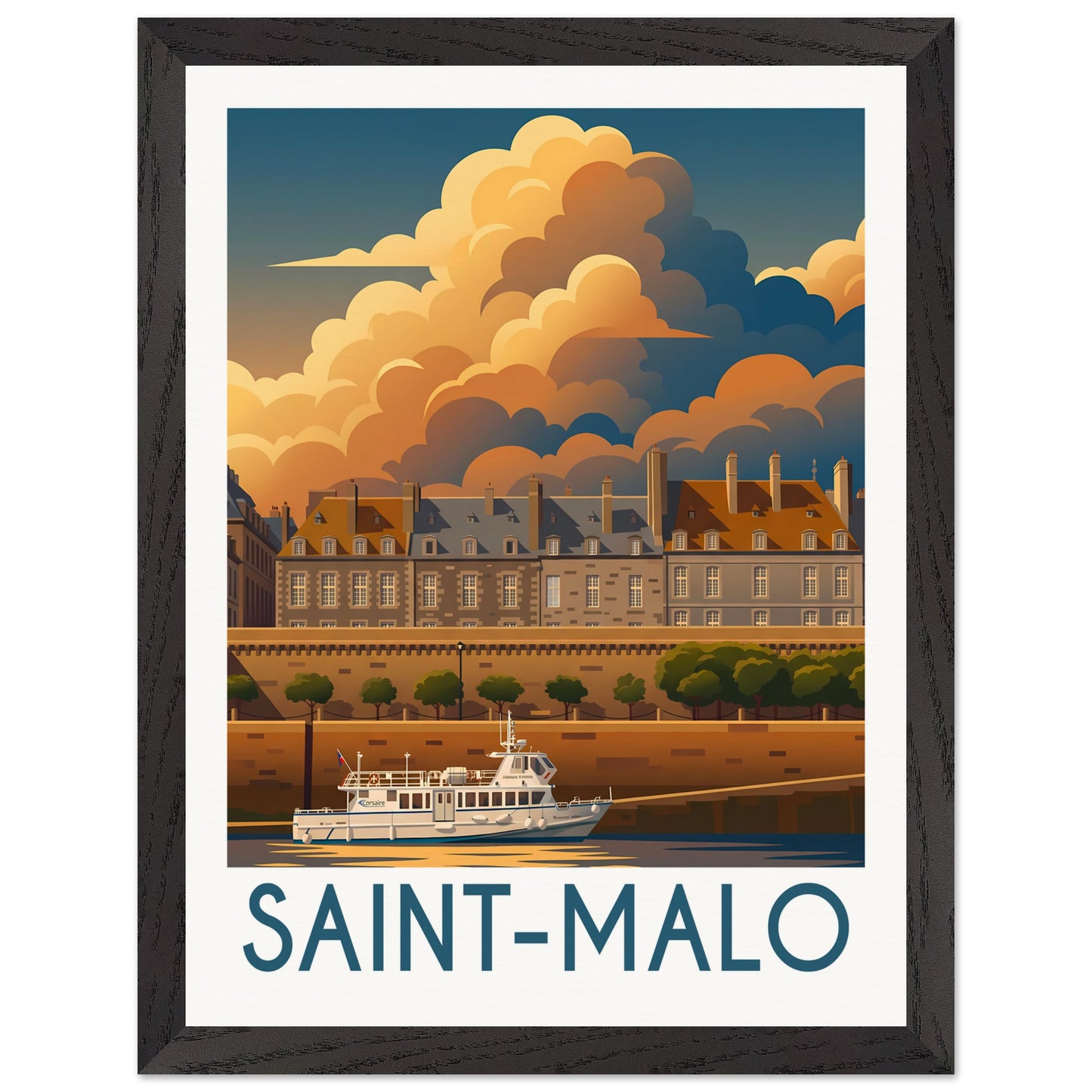 Affiche illustrée Saint-Malo — poster rétro, impression beaux-arts 250g