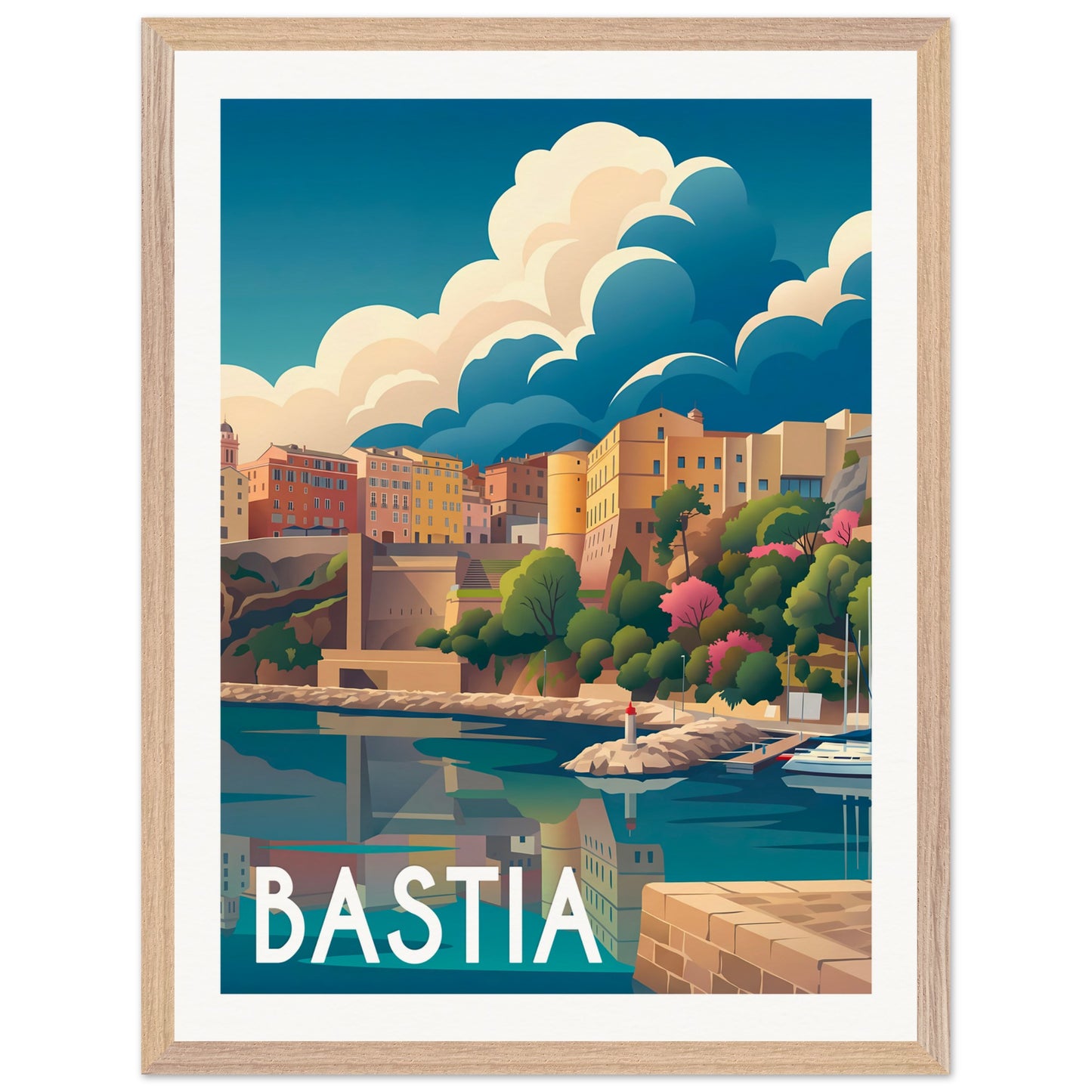 Affiche illustrée bastia — poster rétro, impression beaux-arts 250g