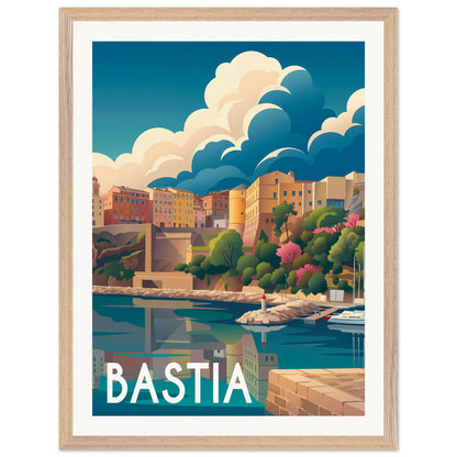 Affiche illustrée bastia — poster rétro, impression beaux-arts 250g