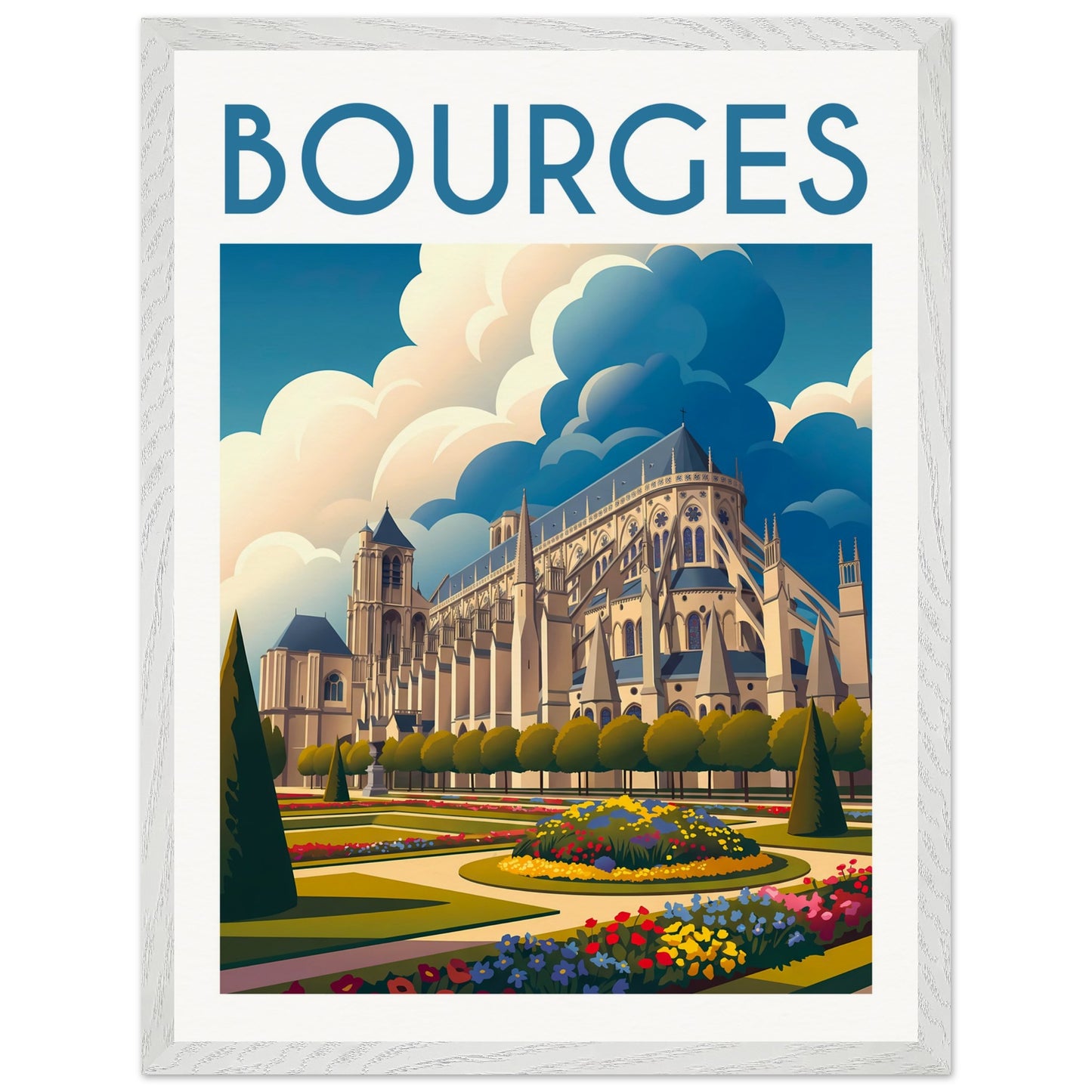 Tableau encadré Bourges 30x40 cm — cadre blanc — cathédrale Saint-Étienne