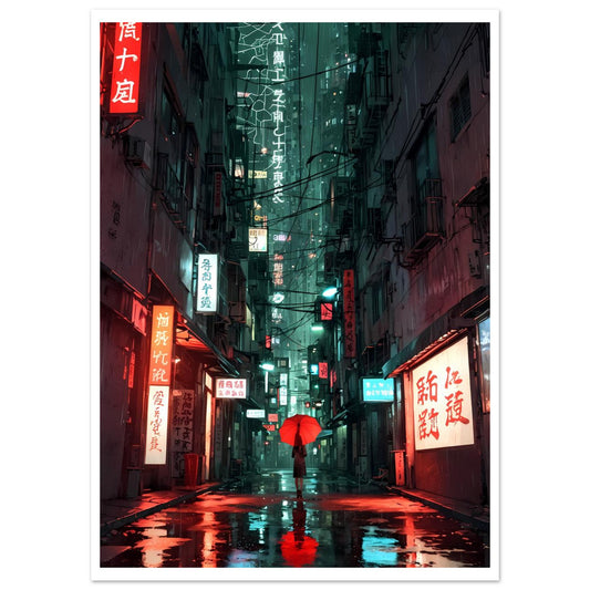 Rue de Hong Kong, Enseignes verticales, Pluie nocturne – affiche d'art décoratif, poster mural | Muchimura