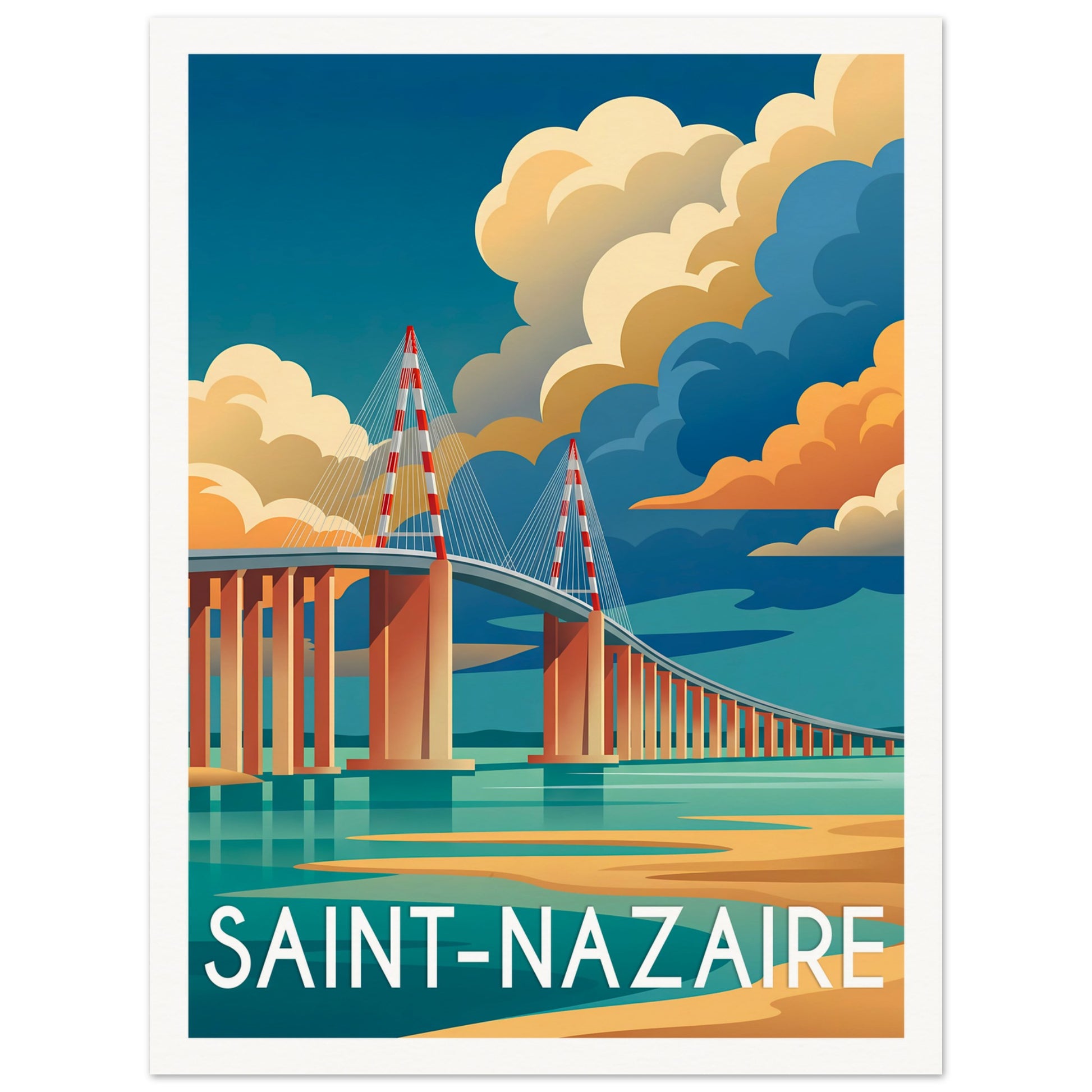 Affiche illustrée Saint-Nazaire, poster rétro, impression beaux-arts 250g