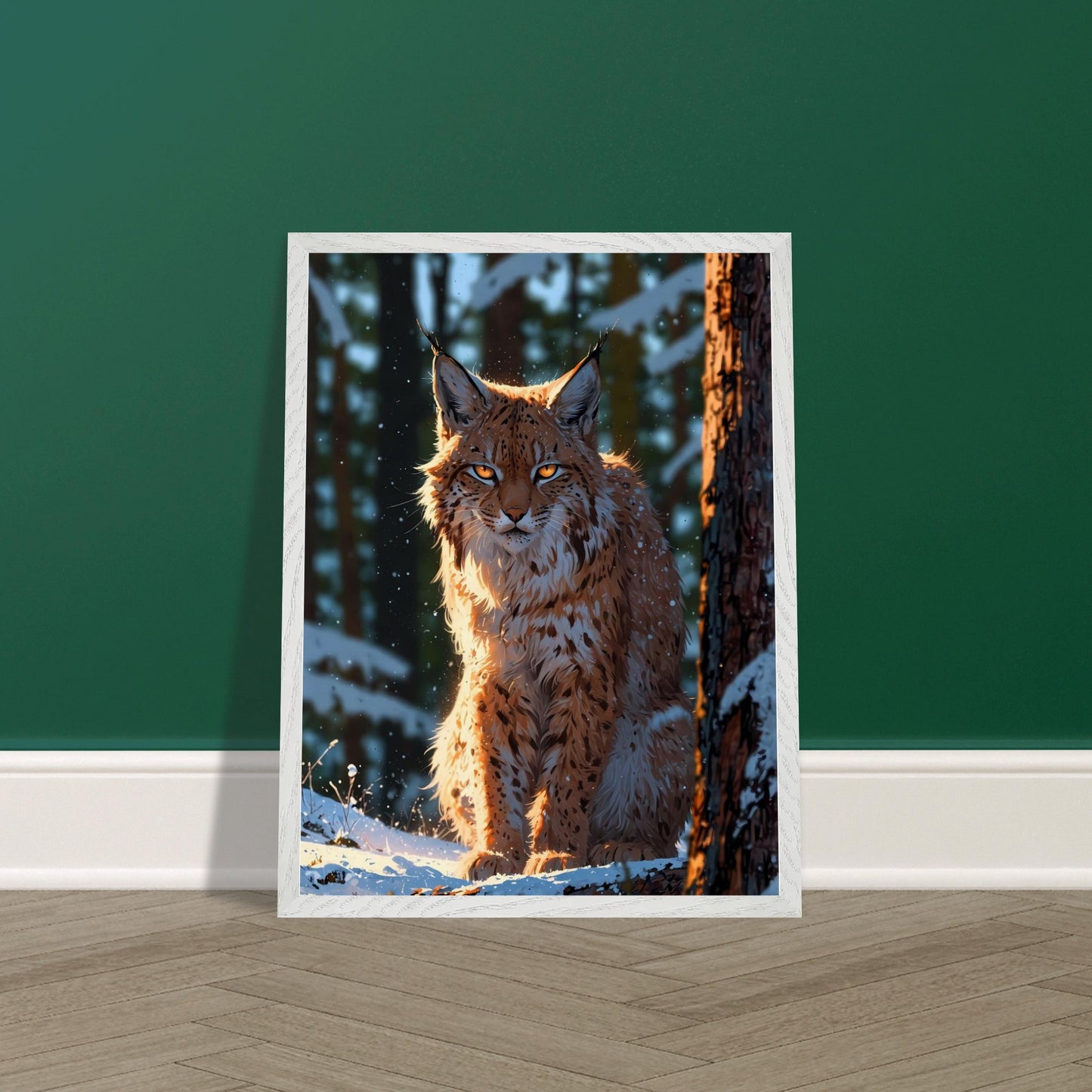 Affiche Lynx Boréal encadrée, cadre bois (vue 2)