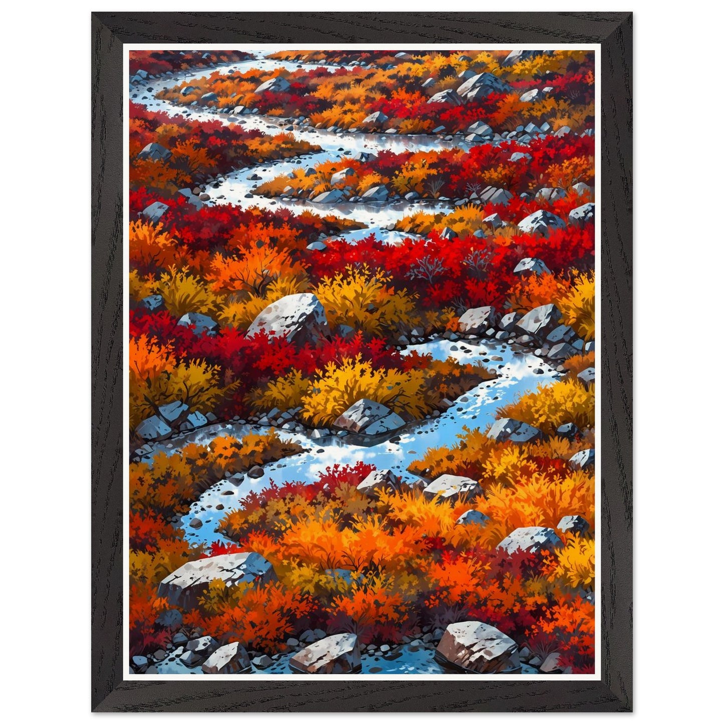 Affiche illustrée Toundra en automne Encadrée — poster rétro, impression beaux-arts 250g